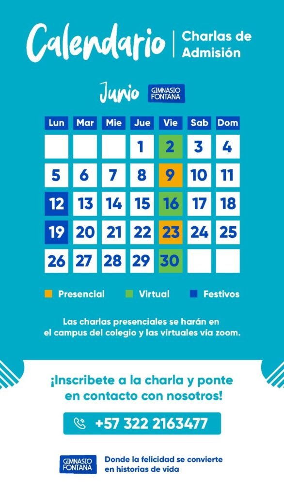 Calendario Charlas de Admisiones Junio Gimnasio Fontana